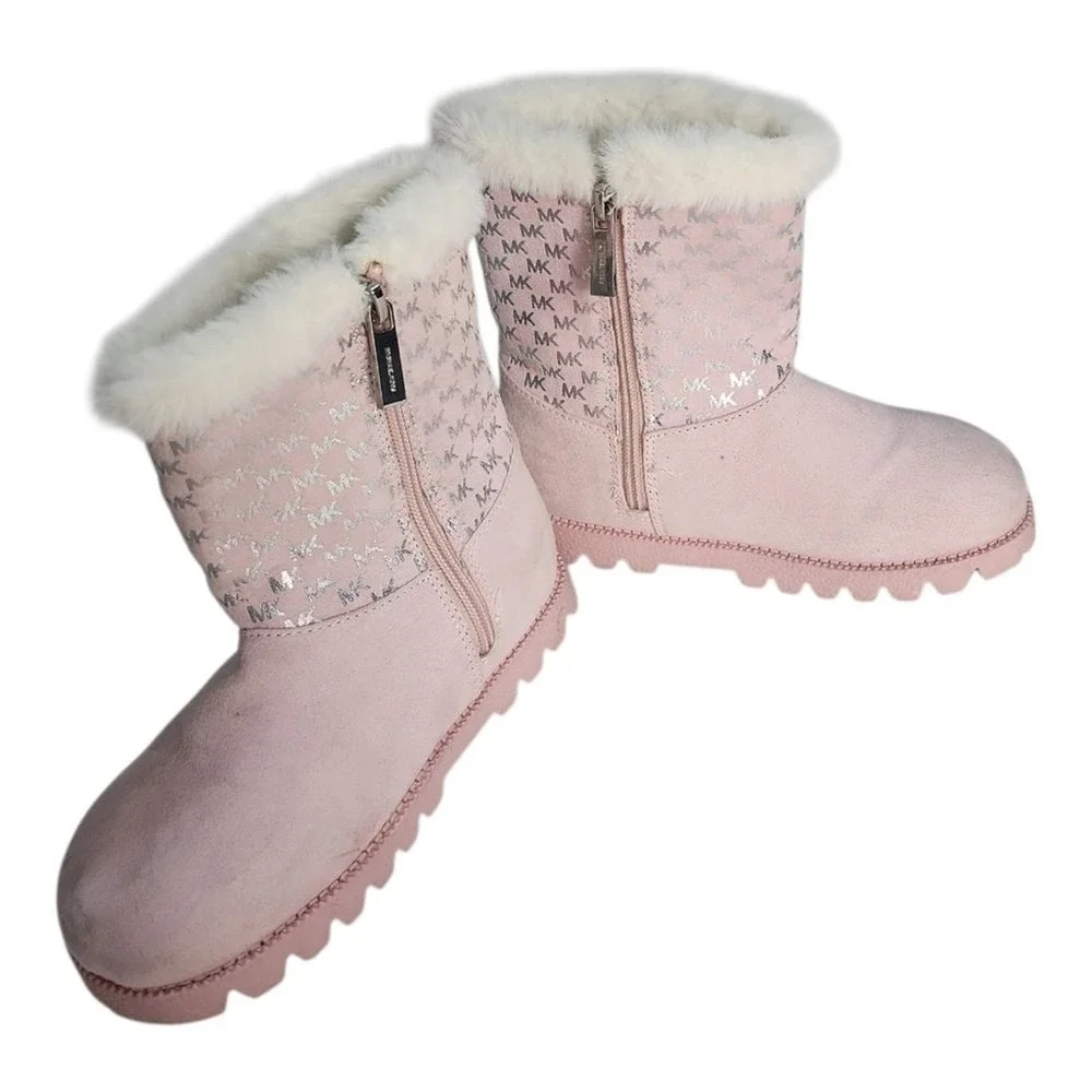 Michael Kors Payson Boots Kids Size 13 Pink Faux Fur Winter Designer Metallic MK